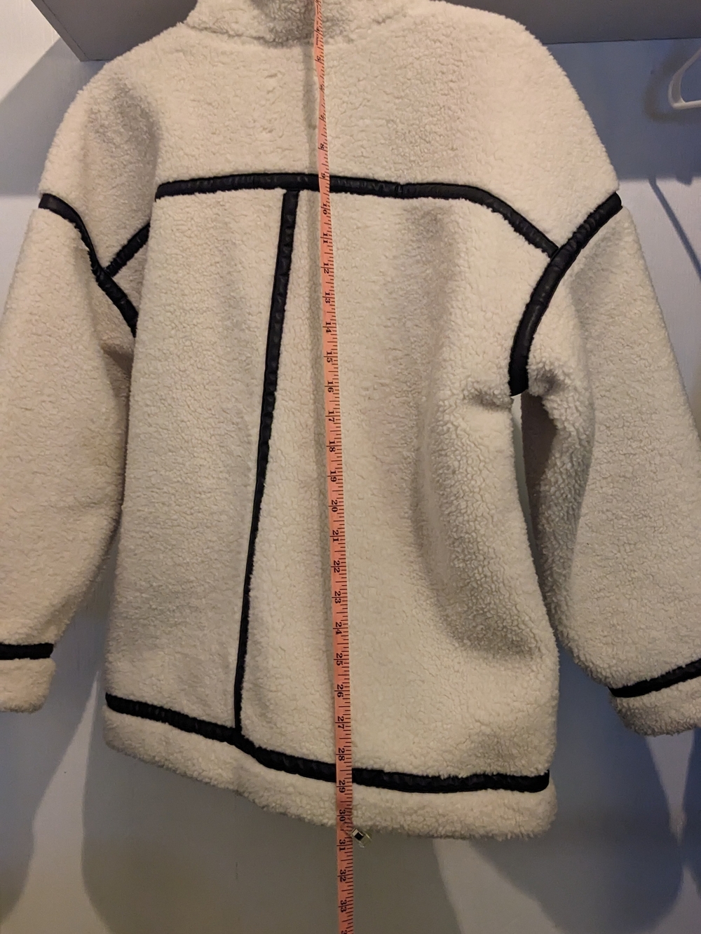 New Without Tags! Abercrombie Cream Sherpa Jacket Black Trim Aviator Oversized - Picture 11 of 12